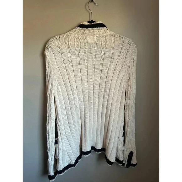 Hand Knit Chunky White and Black Button Up Sweater, Fresh Produce, Cardigan - Picture 2 of 9